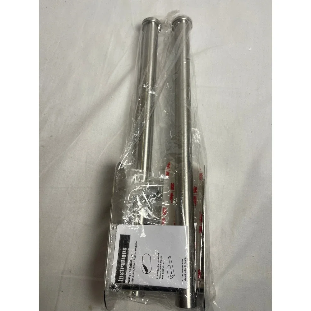 Stainless Steel Dual Paper Towel Holder Brushed Silver Adhesive Wall‎ Mount 13in